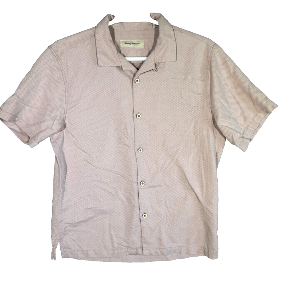 Tommy Bahama Men’s Large Pink Silk Rayon Short Sleeve Button Up Shirt